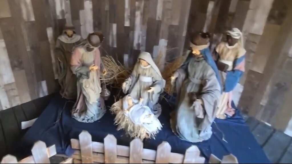 A birth of Christ nativity scene at the Osaka Christmas market.